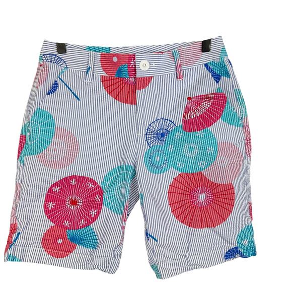 Tori Richard Womens Umbrellas Stripe Bermuda Shorts Mid-Rise Cotton - Size 0 - Picture 1 of 8